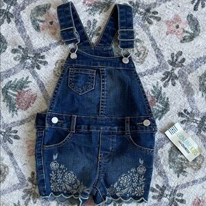 OshKosh B'gosh Dark Blue Overalls with Floral Embroidery